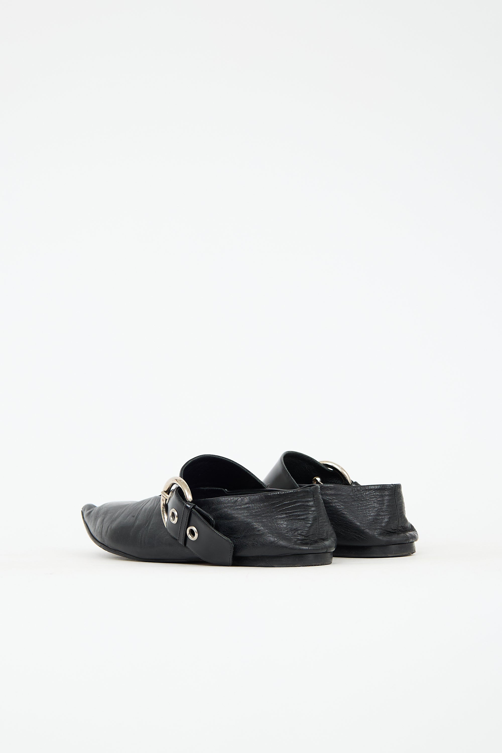 Celine Leather Buckle Pointed Toe Flat