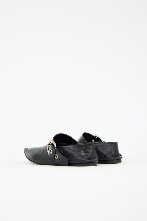 Celine Leather Buckle Pointed Toe Flat