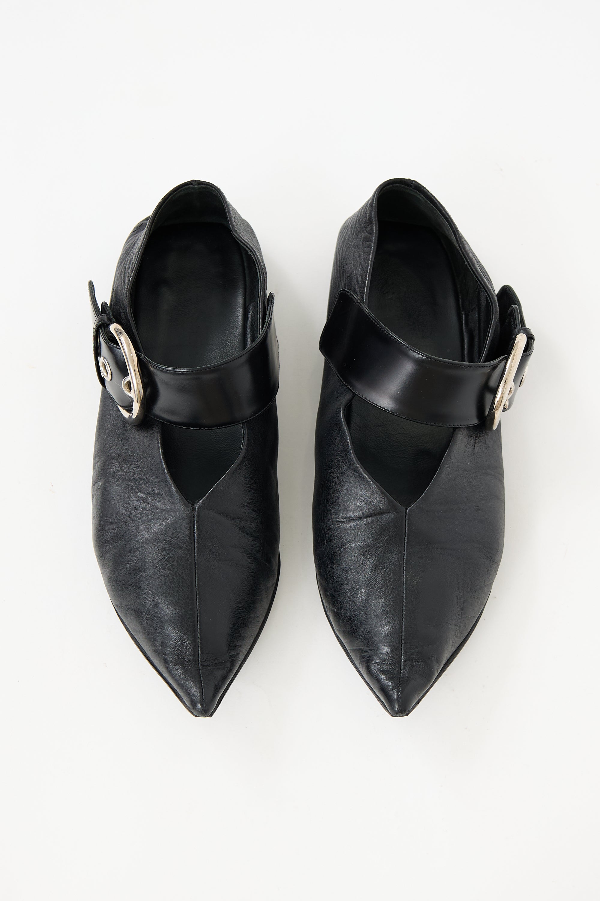 Celine Leather Buckle Pointed Toe Flat