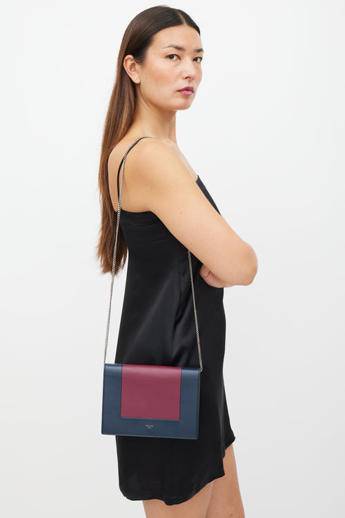 Celine Navy & Burgundy Leather Wallet On Chain