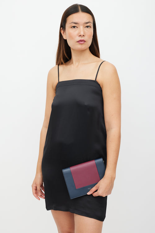 Celine Navy & Burgundy Leather Wallet On Chain