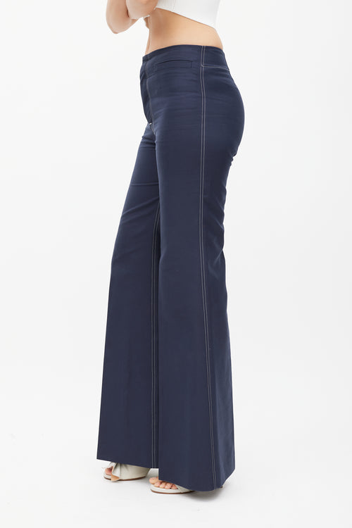 Celine Navy Cotton & Silk Flared Trouser