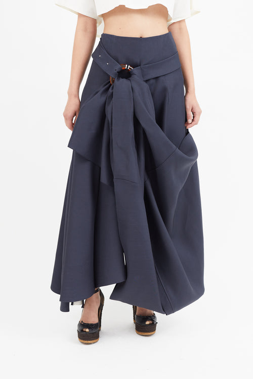 Celine Navy & Orange Belted Ring Skirt