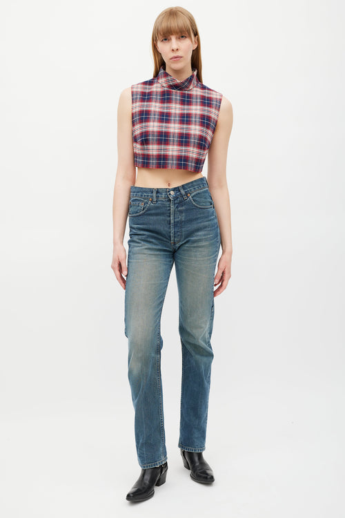 Celine Navy & Red Gingham Top