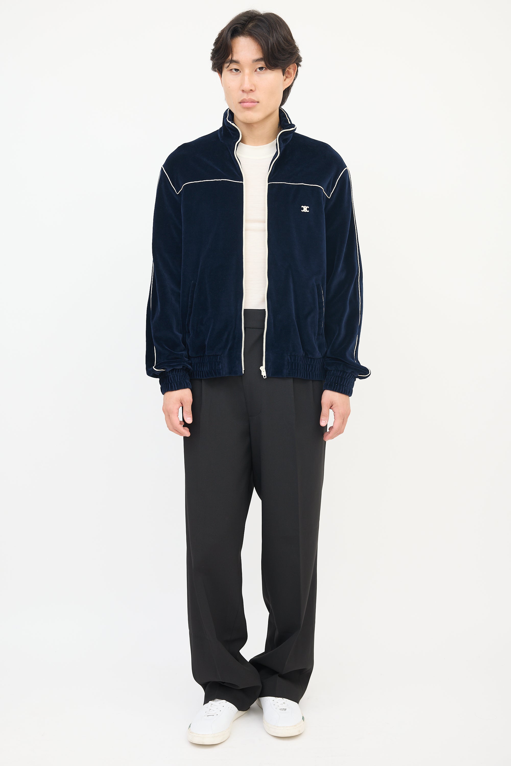 Celine Navy Velvet Triomphe Track Jacket