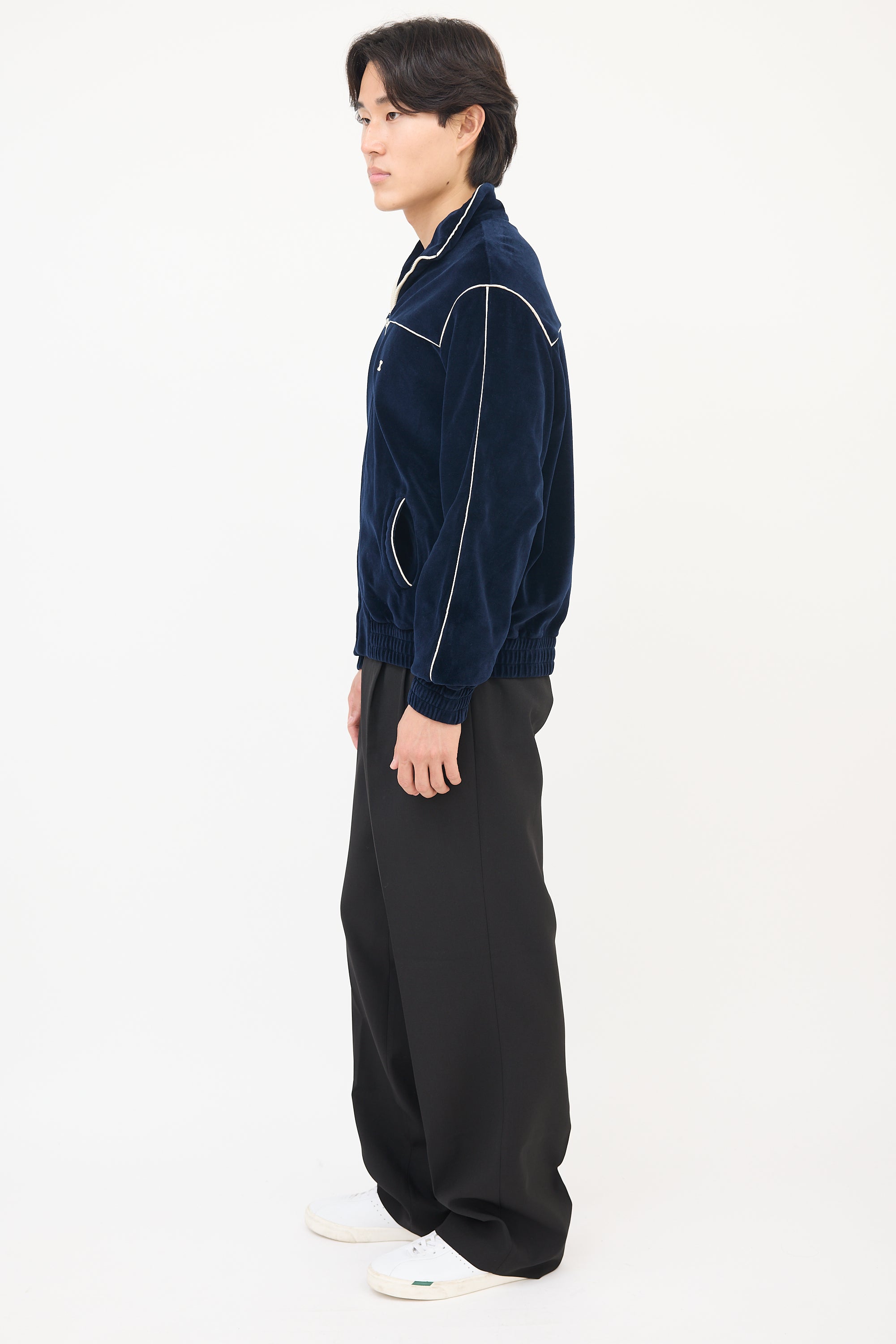 Celine Navy Velvet Triomphe Track Jacket