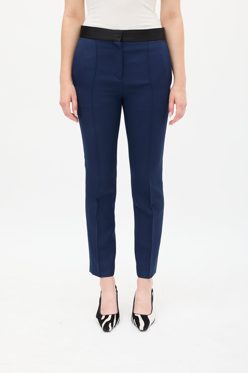 Celine Navy Wool & Black Silk Waist Trouser