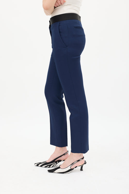 Celine Navy Wool & Black Silk Waist Trouser