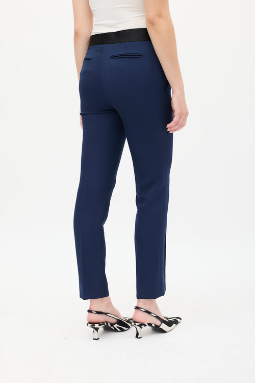 Celine Navy Wool & Black Silk Waist Trouser