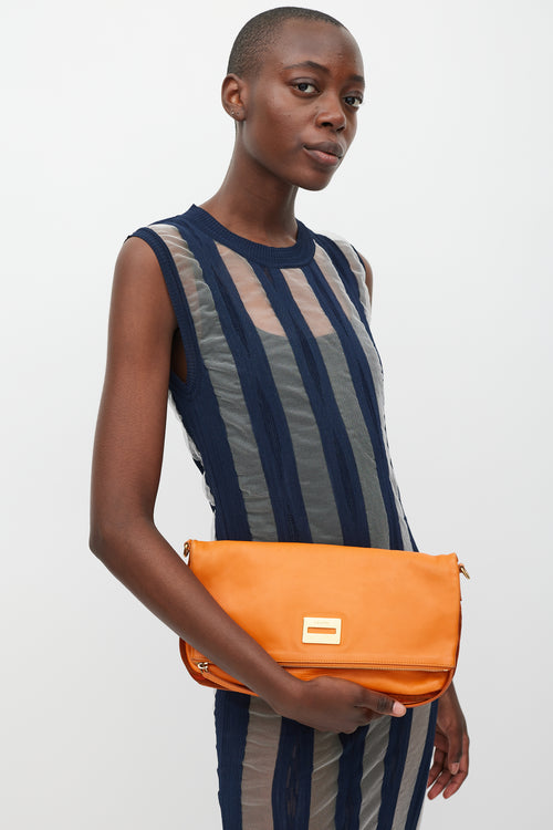 Celine Orange Leather & Suede Foldover Shoulder Bag