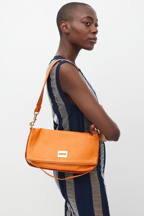 Celine Orange Leather & Suede Foldover Shoulder Bag