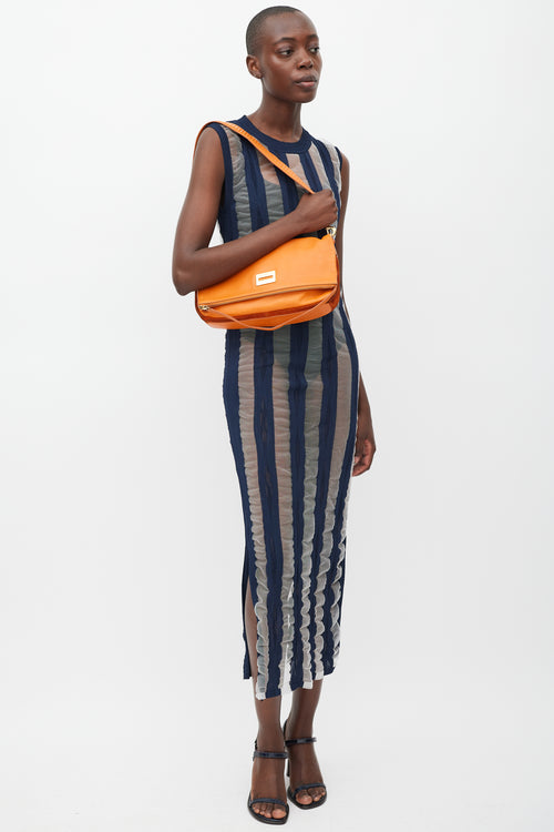Celine Orange Leather & Suede Foldover Shoulder Bag