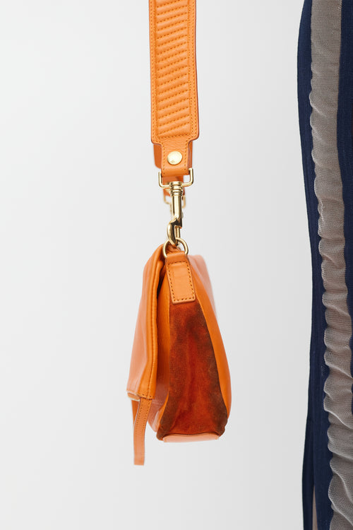 Celine Orange Leather & Suede Foldover Shoulder Bag
