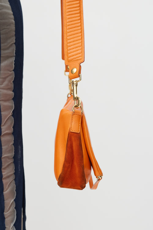 Celine Orange Leather & Suede Foldover Shoulder Bag