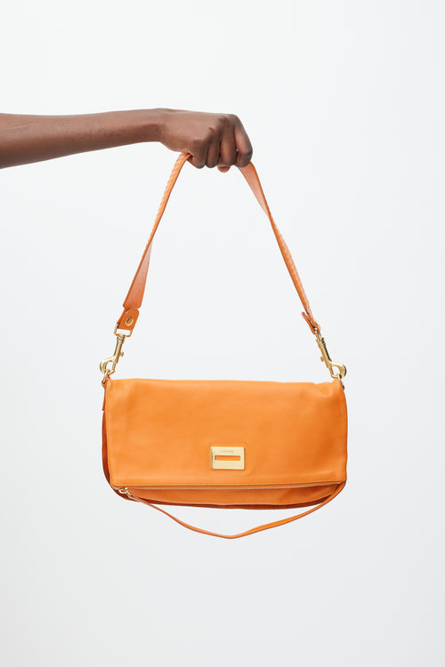Celine Orange Leather & Suede Foldover Shoulder Bag