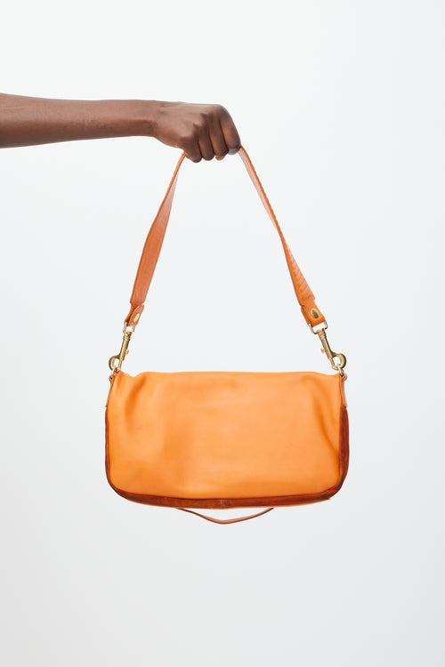 Celine Orange Leather & Suede Foldover Shoulder Bag