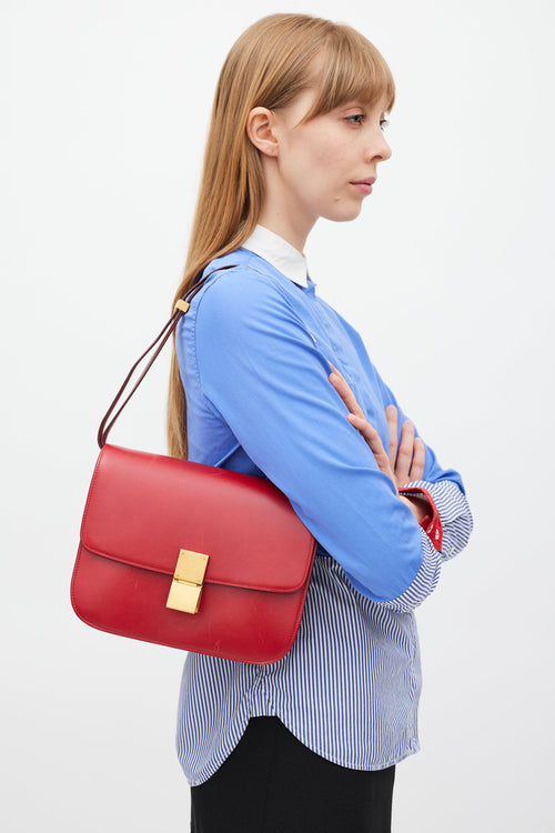 Celine Red & Gold Leather Box Bag