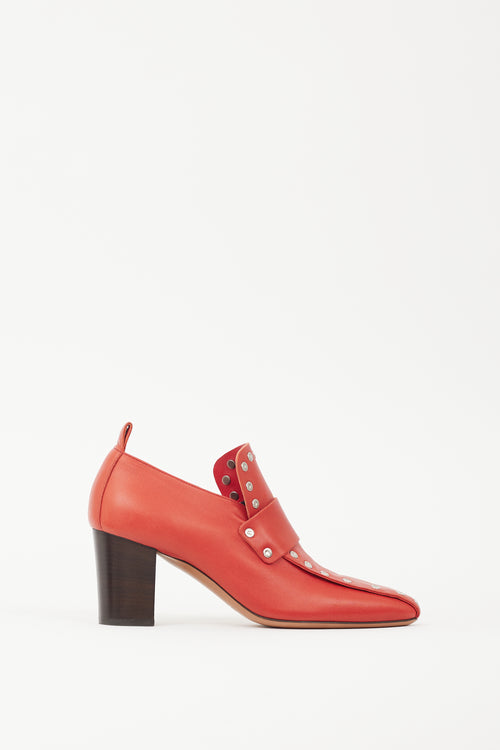 Celine Red & Silver Leather Studded Pump