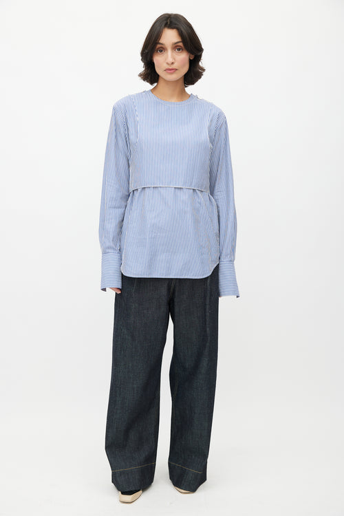 Celine Resort 2016 Blue & White Stripes Bib Shirt