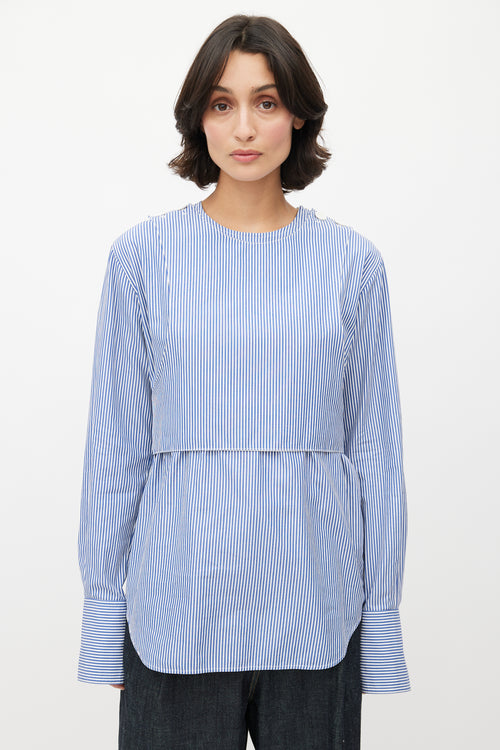 Celine Resort 2016 Blue & White Stripes Bib Shirt