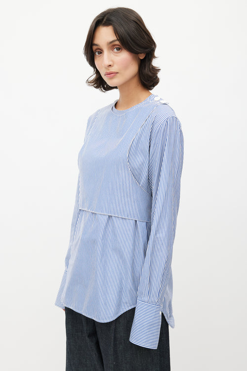 Celine Resort 2016 Blue & White Stripes Bib Shirt