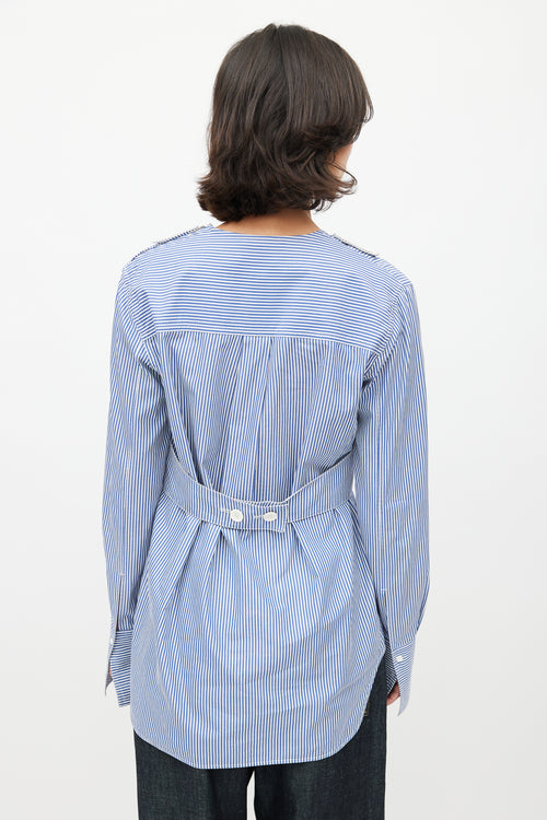 Celine Resort 2016 Blue & White Stripes Bib Shirt