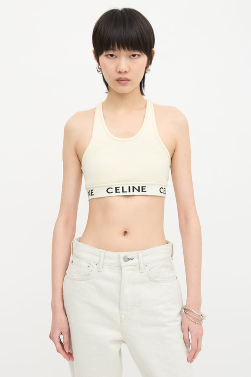 Celine Ribbed Logo Sports Bra Top