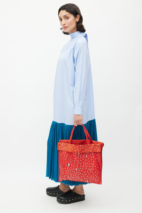 Celine SS 2017 Red & Silver Studded Cabas Tote Bag