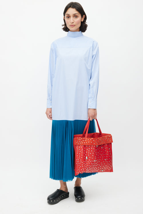 Celine SS 2017 Red & Silver Studded Cabas Tote Bag