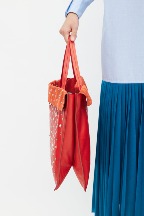 Celine SS 2017 Red & Silver Studded Cabas Tote Bag