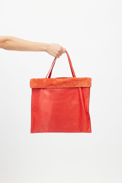 Celine SS 2017 Red & Silver Studded Cabas Tote Bag