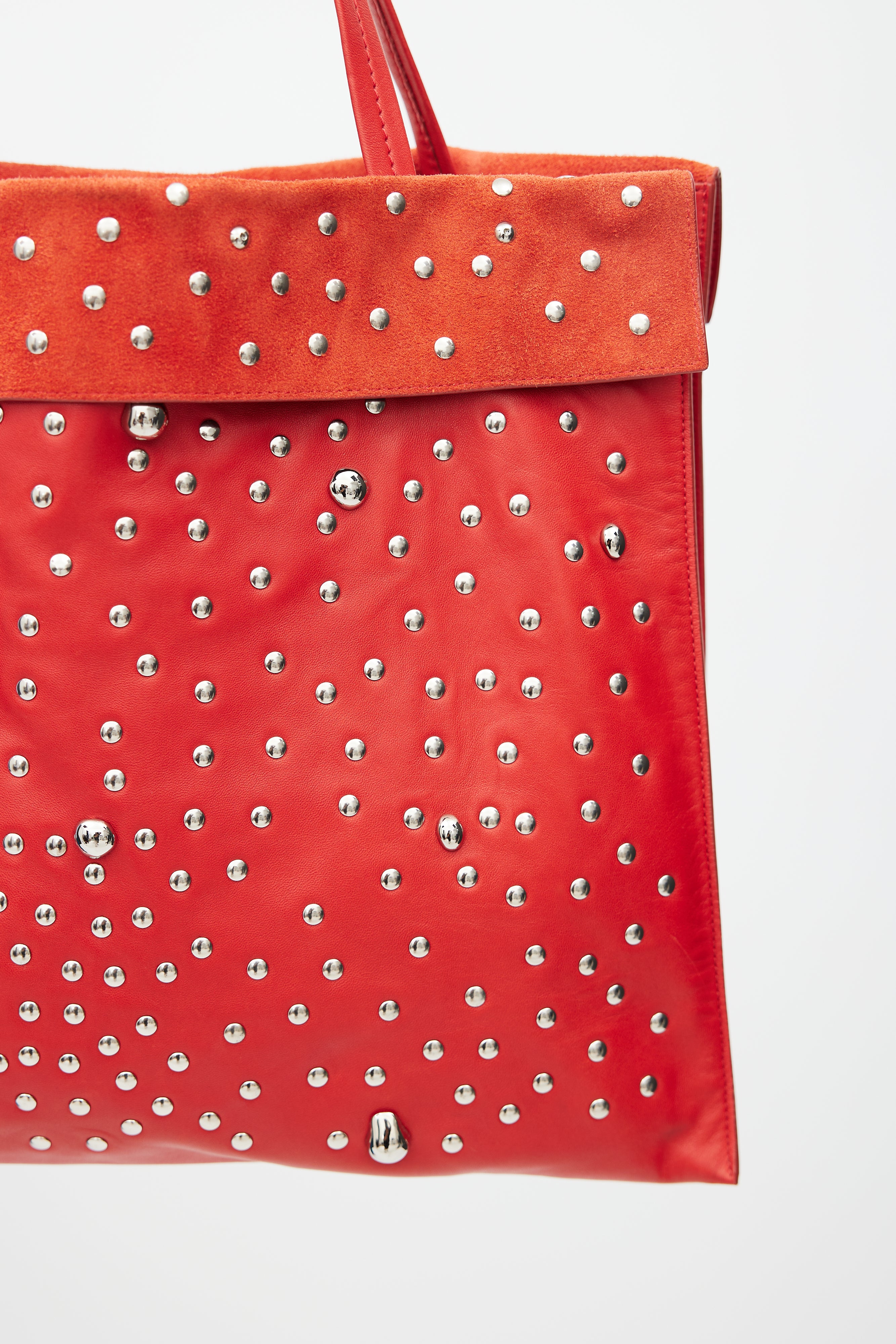 Celine SS 2017 Red & Silver Studded Cabas Tote Bag
