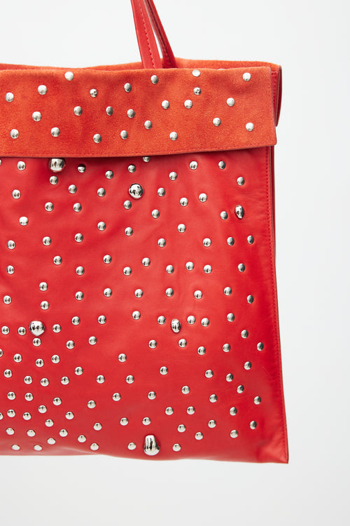 Celine SS 2017 Red & Silver Studded Cabas Tote Bag