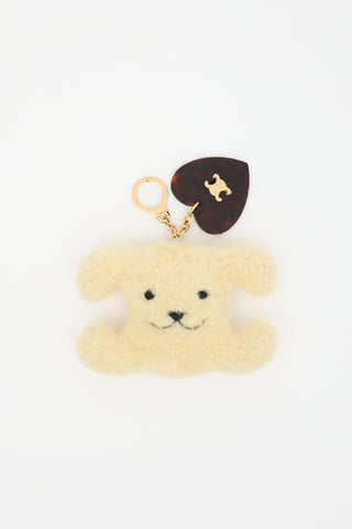 Celine Shearling Triomphe Pom-Pom Keychain