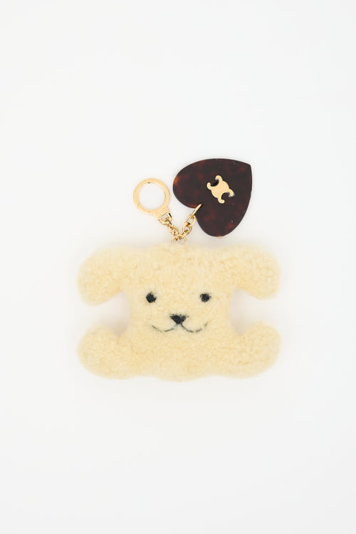 Celine Shearling Triomphe Pom-Pom Keychain