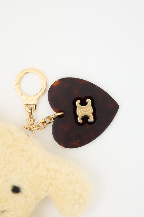 Celine Shearling Triomphe Pom-Pom Keychain