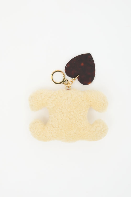 Celine Shearling Triomphe Pom-Pom Keychain
