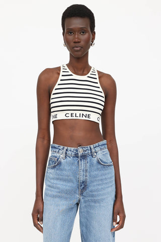 Celine Striped Rib Logo Sports  Bra