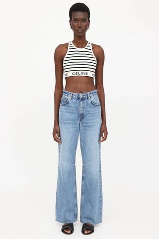 Celine Striped Rib Logo Sports  Bra