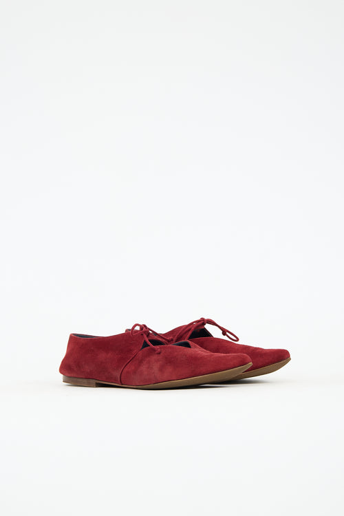Celine Suede Pointed Toe Lace Up Flat