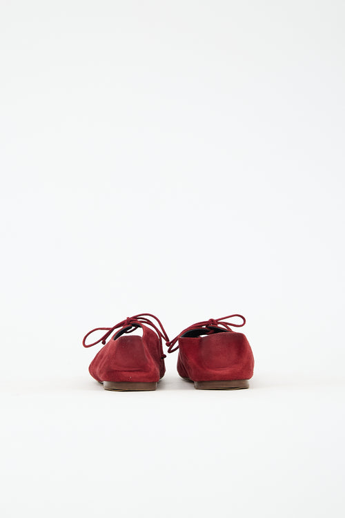 Celine Suede Pointed Toe Lace Up Flat