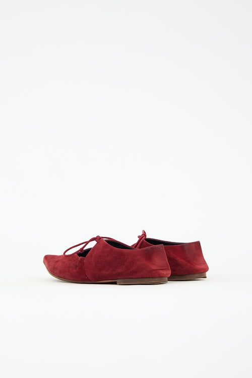 Celine Suede Pointed Toe Lace Up Flat