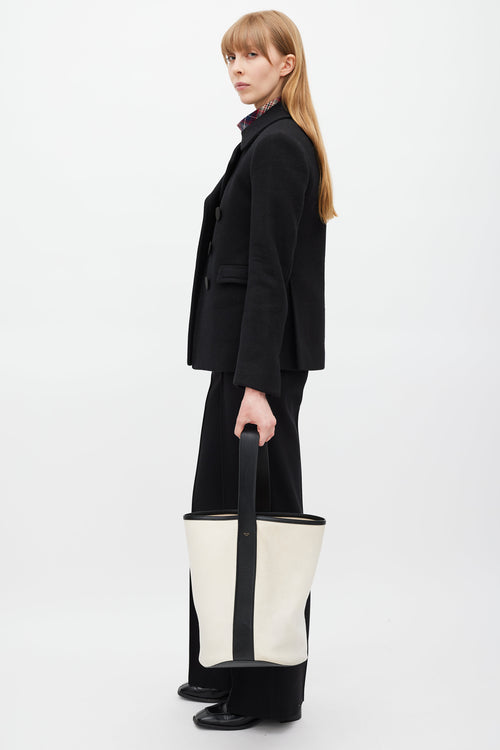 Celine White & Black Leather Bucket Tote
