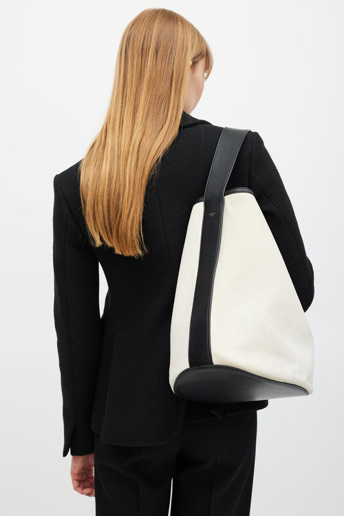 Celine White & Black Leather Bucket Tote