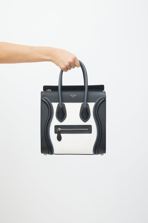 Celine White & Black Leather Luggage Tote