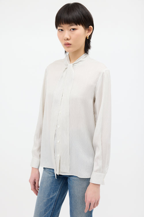 Celine White & Black Silk Pinstripe Blouse