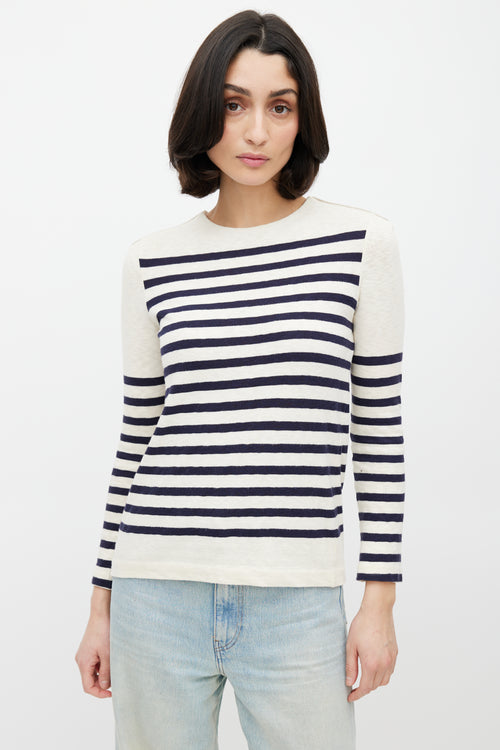 Celine Cream & Navy Striped Knit Zip Sweate