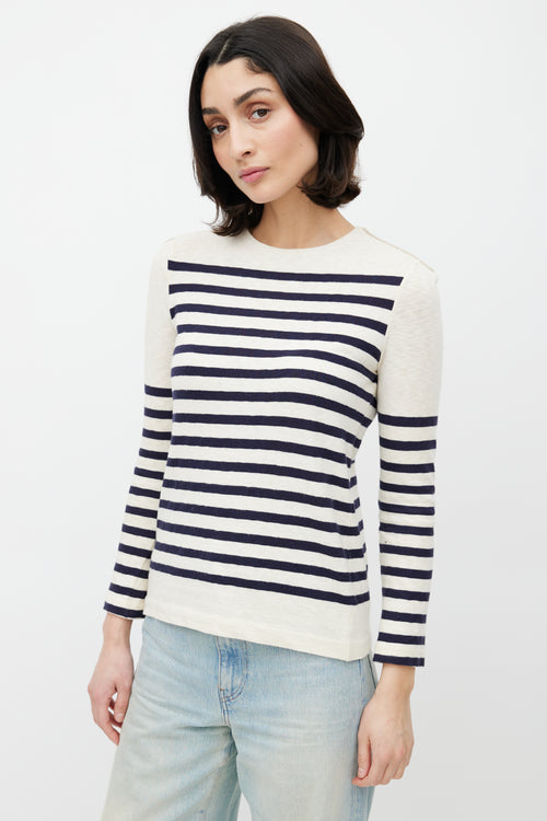 Celine Cream & Navy Striped Knit Zip Sweate