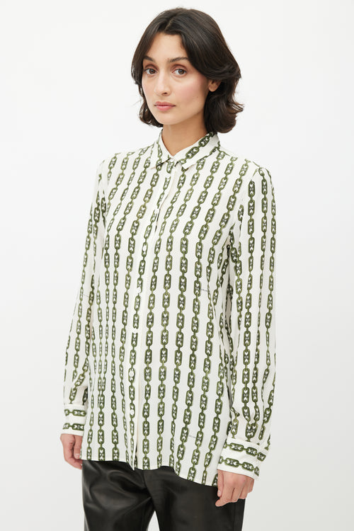 Celine White & Green Chain Triomphe Shirt