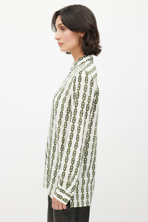 Celine White & Green Chain Triomphe Shirt